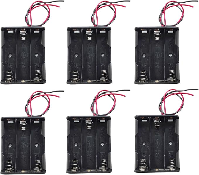 6PCS 3 x 1.5V AA Battery Spring Clip Black Plastic 3 x 1.5V AA Battery Case Holder Box Black Red Wire Leads