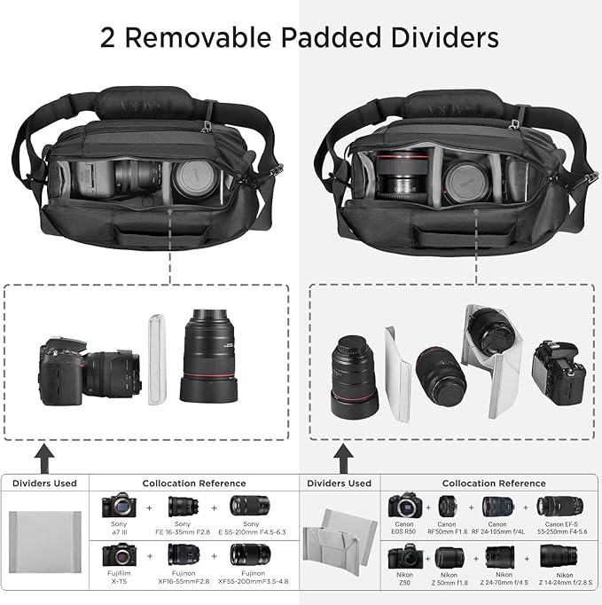 TAAOKA Camera Sling Bag, Waterproof Camera Case with Tripod Holder, DSLR/SLR/Mirrorless Cameras Shoulder Bag, Crossbody Camera Bags for Photography (Black)