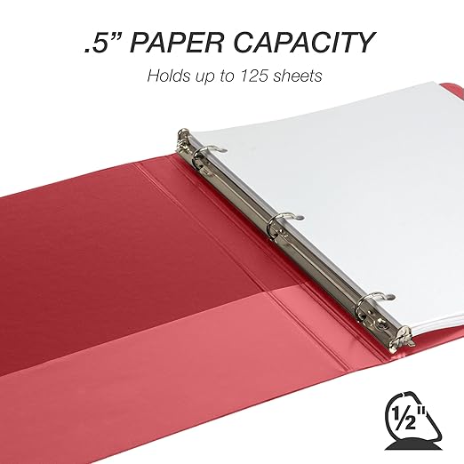 Samsill Durable 0.5 Inch Binder, Made in USA, D Ring Binder,FSC 100% Recycled Chipboard, Red