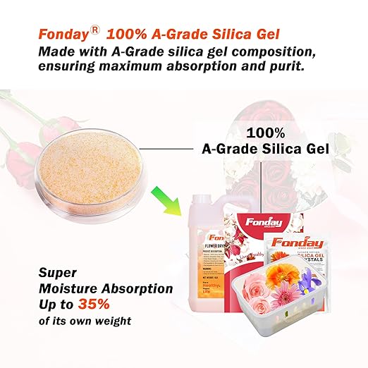 2LBS Fonday Silica Gel Flower Drying Crystals for Wedding Bouquet Preservation Color Indicating Reusable Bead Size Less Than 1mm