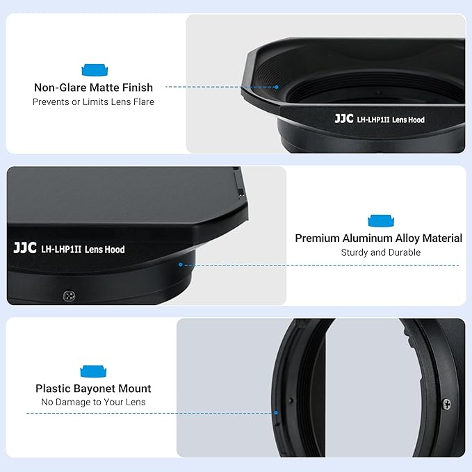 JJC LHP-1 Metal Square Lens Hood Shade for Sony RX1R III RX1R II RX1R RX1 Camera, for Sony E 50mm f1.8, E 35mm f1.8 OSS, E 30mm f3.5 Macro, E 20mm f2.8, FE 28mm f2 Lenses, Replaces LHP-1 Lens Hood