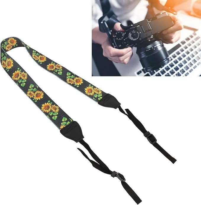 Cyrank Camera Neck Straps,Camera Neck Shoulder Strap Camera Strap Leather Photography Accessory Neck Strap Belt Camera Harness Fashionable Vintage Ethnic Style Sunflower