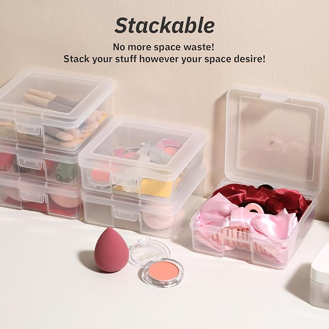 novelinks Small Plastic Storage Box Containers with Latching Lids - Craft Organizers and Storage Stackable Storage Organizer Pencil Crayon Box (18 Pack Small -Clear)
