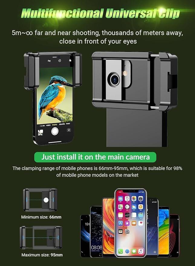 MIAO LAB High Power 60X HD Phone Telephoto Lens with 54" Extendable Tripod & Remote Shutter, Works with iPhone Samsung Pixel Android Any Smartphones