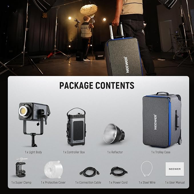 NEEWER AS600B COB LED Continuous Output Video Light with 2.4G/APP Control, 600W Output 2700K-6500K CRI96+/TLCI98+ PWM Dimming Source Match 12 Scenes Bowens Mount Silent Fan for TV News Studio