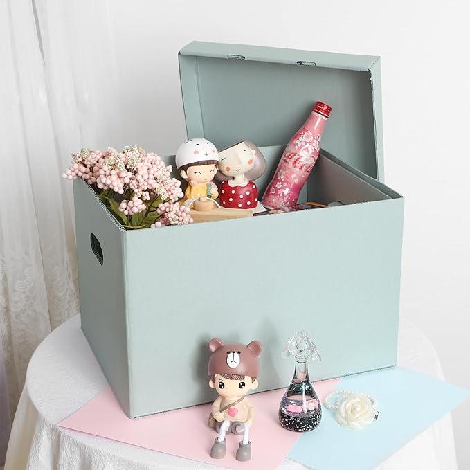 Lineco Archival Record Storage Cartons, Ready-To-Assemble Filing Boxes for Organizing and Storing Documents, Prints, or Photos. Acid-Free, Buffered Corrugated Board, 12x15 x10in, Blue Gray, Pack of 5