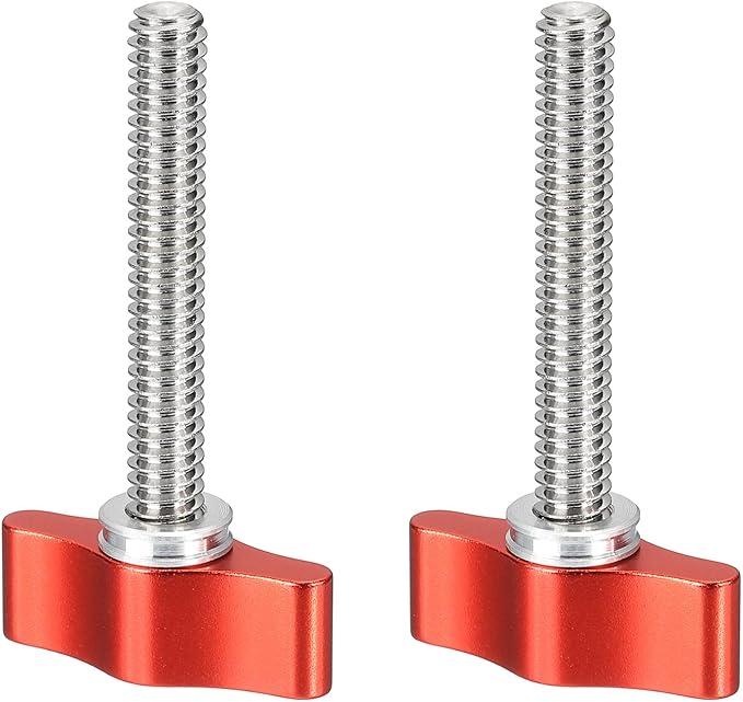 PATIKIL Clamping Screw Knob 1/4" x 2.09", 2Pcs Aluminum Alloy t Shaped Camera Thumb Screws for DSLR Flash Bracket Photography Light Stand Adapter Action Sports Camera Mounting System, Red