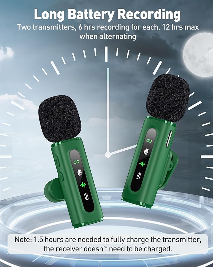 USB C Lavalier Microphone Wireless Mini Mic for Type-C Android Phone/Tablet/PC Video Recording Clip-on Mics with Rotatable Clip&Denoise Recording, Ideal for Vlog Tiktok Youtube Content Creator, Green