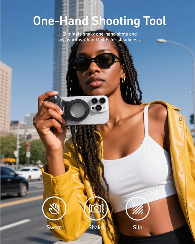 TELESIN Fun Shot Magnetic Phone Camera DSLR Style Shutter Grip for Magsafe iPhone & Android with Detachable Wireless Shutter Button - Official Grip -Comfort Ergonomic Phone Grip Handle Holder(B)