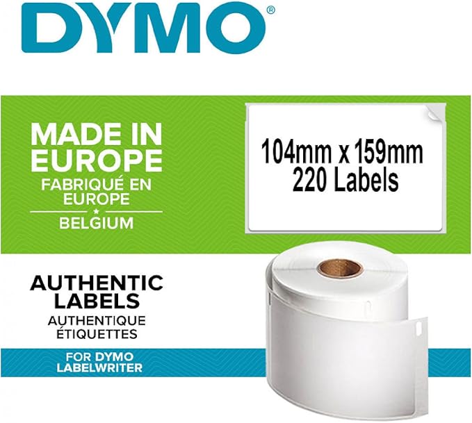 Dymo 104 mm x 159 mm LW Extra Large Shipping Labels for LabelWriter 4 XL Label Maker, Roll of 220, Authentic, Black Print on White