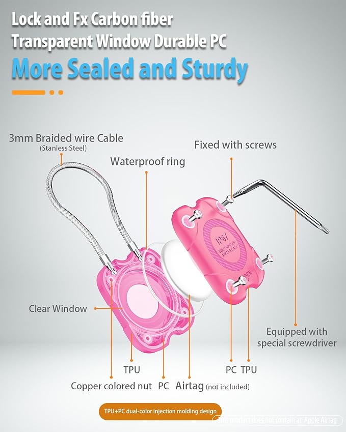 for Airtag (1st & 2nd Gen) Holder with Wire Cable, Secure Lock Airtag Keychain,IPX7 Waterproof,360°Hard Protective Air Tag Case Holder for Apple Air tag for Key,Key Ring,Car,Luggage