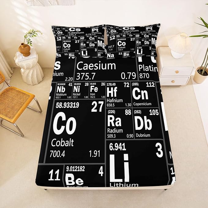 Erosebridal Chemical Periodic Table Bed Sheets Set Queen for Boys Girls Teens Science Students School Educational Dorm Room Decor Sheet Set, Science Theme Sheets Chemical Subject Theme Fitted Sheet
