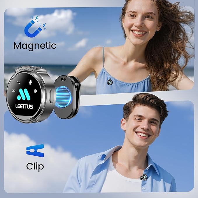 Mini Microphone for iPhone 17/16/15-7/Android/Tablet,Lavalier Wireless Microphones with Dual Receivers, DSP Noise Cancellation,Magnetic Clip,18H, Ideal for Video Recording,Podcast,Interviews, Gifts
