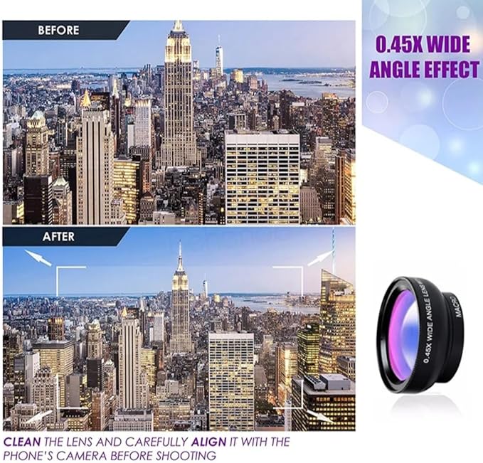 2-in-1 Phone Camera Lens Kit – 0.45X Wide Angle + 12.5X Macro Lens with Clip for iPhone, Samsung, Android – Universal Smartphone Lens Attachment.