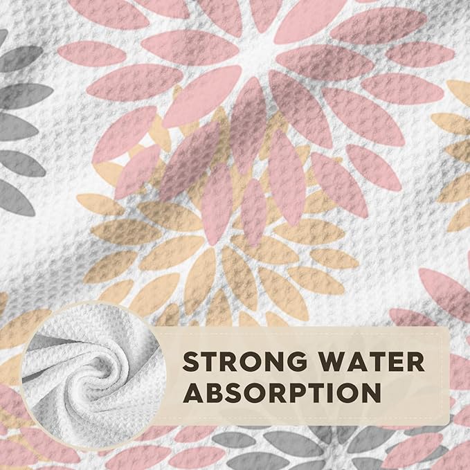 Artoid Mode Pink Dahlia Floral Bar Kitchen Towels, 12x24 Inch Quick Dry Microfiber Cloth Dish Towels for Kitchen Drying Set of 2