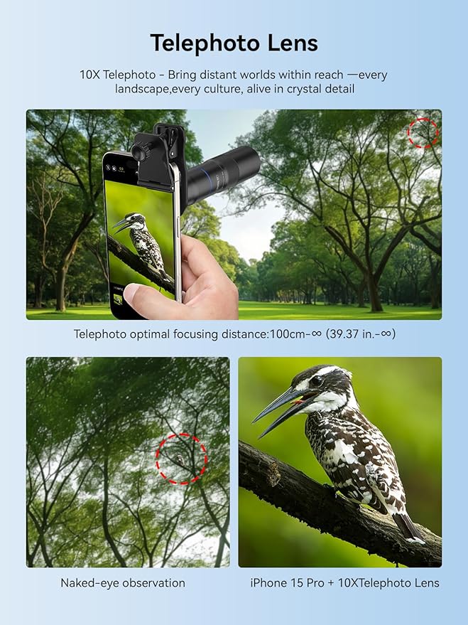 MIAO LAB 10X Telephoto Lens & 200mm Macro Lens, 2-in-1 Aluminum Phone Camera Lens Kit with Universal Clip. Phone Lens Attachment Fit for iPhone 17/16/15/14, Samsung, Android Phone and Most Smartphone