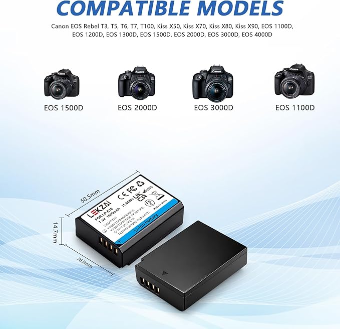Lekzai LP-E12 Replacement Battery Pack and Dual Charger Compatible with Canon EOS M、M2、M10、M50、M50 Mark II、M100、EM200、EOS Rebel SL1、PowerShot SX70 HS Digital Cameras