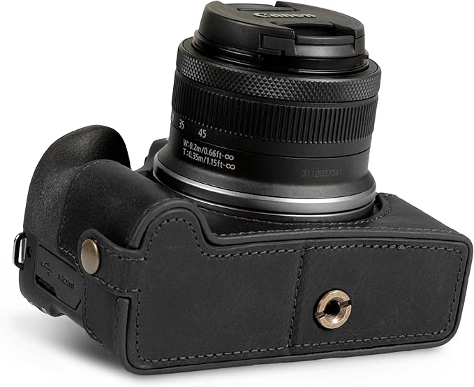 MegaGear Ever Ready Genuine Leather Half Camera Case Compatible with Canon EOS R100 - Black