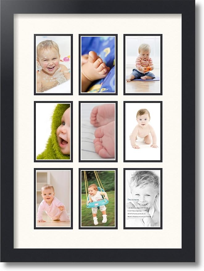 Art to Frames Double-Multimat-1046-824/89-FRBW26079 Collage Photo Frame Double Mat with 9 - 3x5 Openings and Satin Black Frame