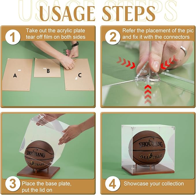 Basketball Display Case, Thickened UV Protection Clear Acrylic Lid Basketball Holder, Wooden Basketball Base Stand for Autographed Ball