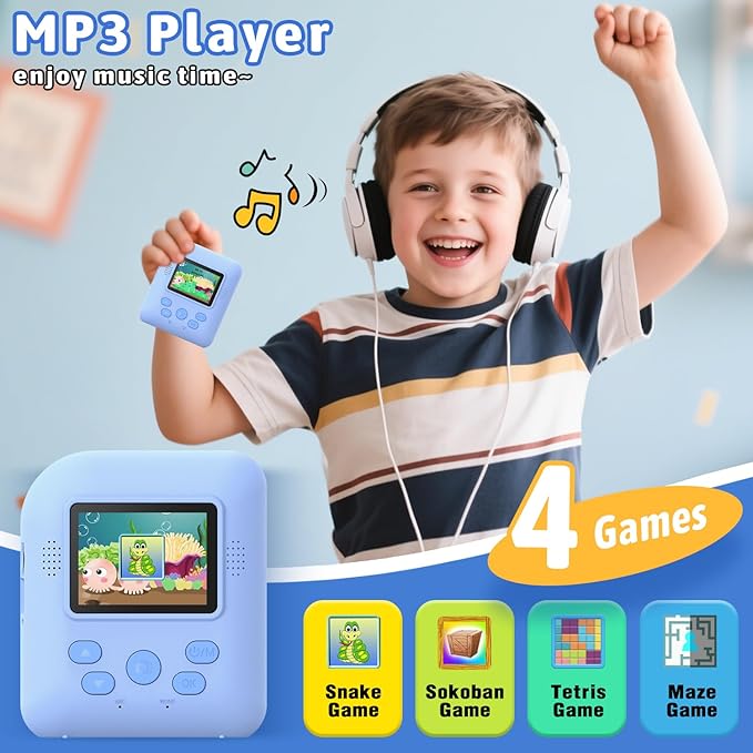 Okaloka Kids Instant Print Camera Toys,1080P HD Toddler Digital Video Camera,Christmas Birthday Gifts for Girls Boys Age 3-12 Year Old - 32G SD Card Included (Blue)