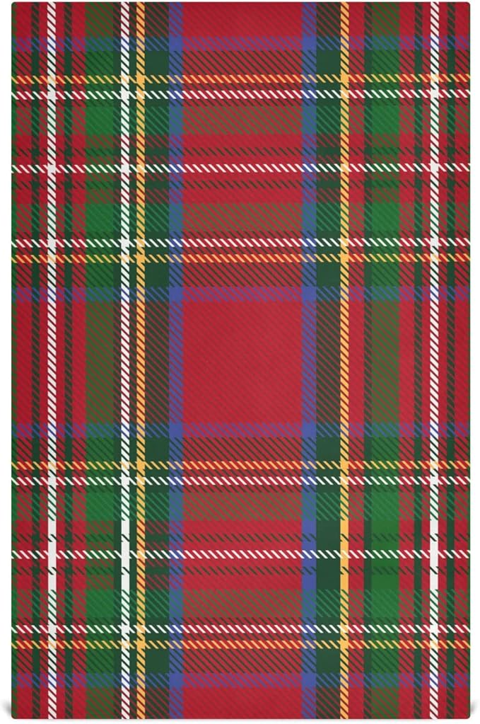 Christmas Tartan Plaid Striped Pattern Kitchen Dish Towels Set of 4, Tea Towels Absorbent Microfiber Cleaning Cloth Decorative Quick Dry