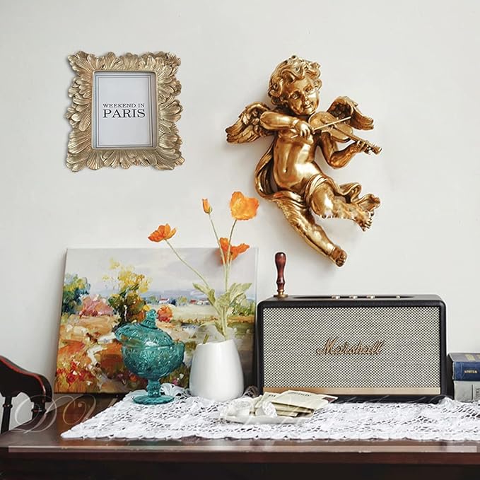 CISOO Vintage 4x4 Square Picture Frame Small Antique Photo Frame Table Top Display and Wall Hanging, Retro Home Decor, Ornate Photo Gallery Art (Pale Gold)