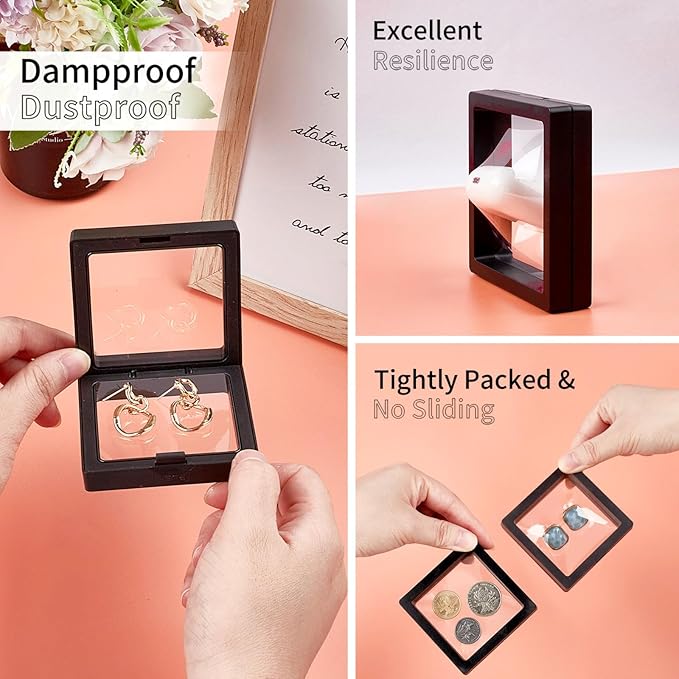 4Pcs Challenge Coin Holder, 3D Floating Frame Display Case with Stand for AA Coin Medallion Military Medal Specimen Jewelry, 2.75x2.75 inches