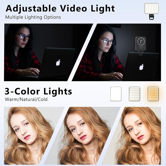 VRIG 128 LEDs Fill Light for Video Recording, 3 Color Temperatures, FD-128 Rechargeable Magnetic Selfie Light for iPhone Mag Safe, Pictures, Vlogging, Containing Clip, Cold Shoe Adapter & 1/4 Thread