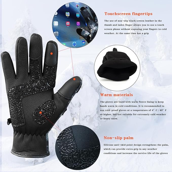 Drasry Neoprene Fishing Gloves Touchscreen 3 Cut Fingers Warm Cold Weather Suitable for Men and Women Ice Fishing Fly Fishing Photography Motorcycle Running Shooting