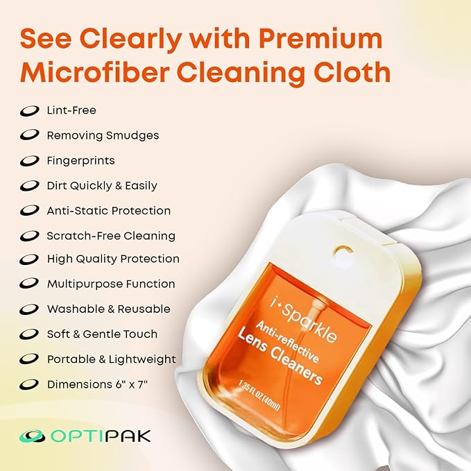 I-Sparkle Anti-Reflective Lens Cleaner Spray kit | (2x) 1.35oz Glasses Cleaner Spray + (2x) Microfiber Cloth for Eyeglasses, Sunglasses, Lenses, Screens and Camera Cleaning Kit (4 Piece Set)