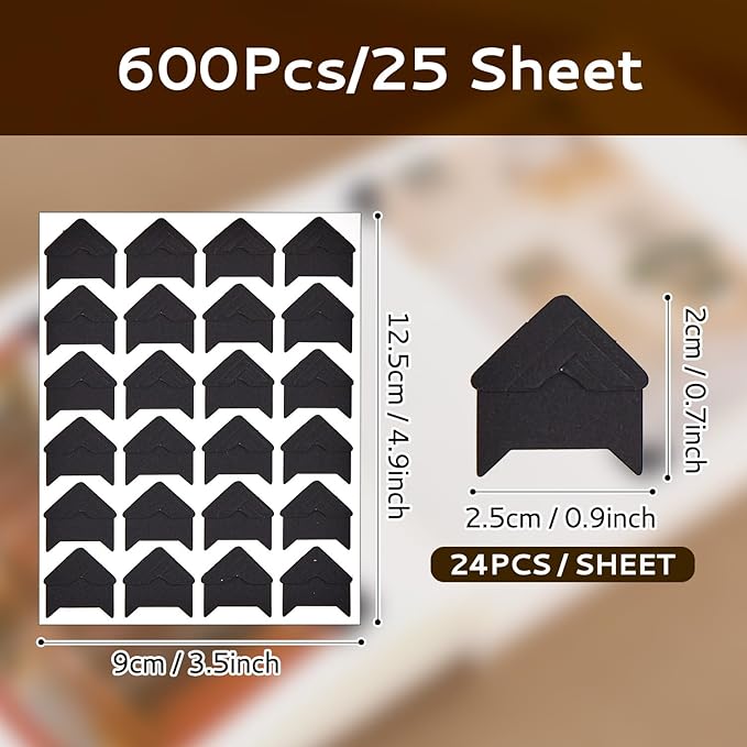 Dfqsofd 600Pcs Photo Corners Self Adhesive, Picture Corners for Scrapbooking Photo Mounting Stickers for DIY Scrapbook, Album, Memory Books, Picture Frames, Journal (Black)