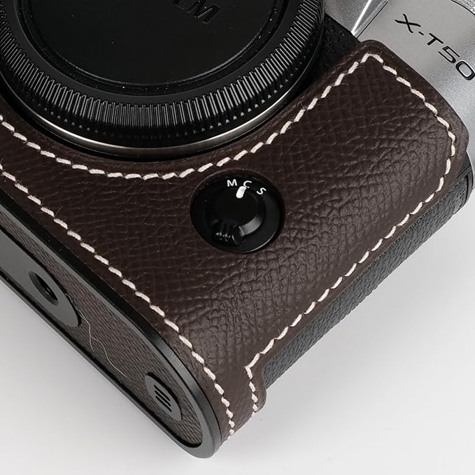 Uchandmade Handmade Genuine Leather Camera Half Case for Fujifilm X-T50/Fujifilm X-T50 Camera Case/Fujifilm X-T50 Case - Top Layer Cowhide Body + Metal Base Plate (Dark Coffee)
