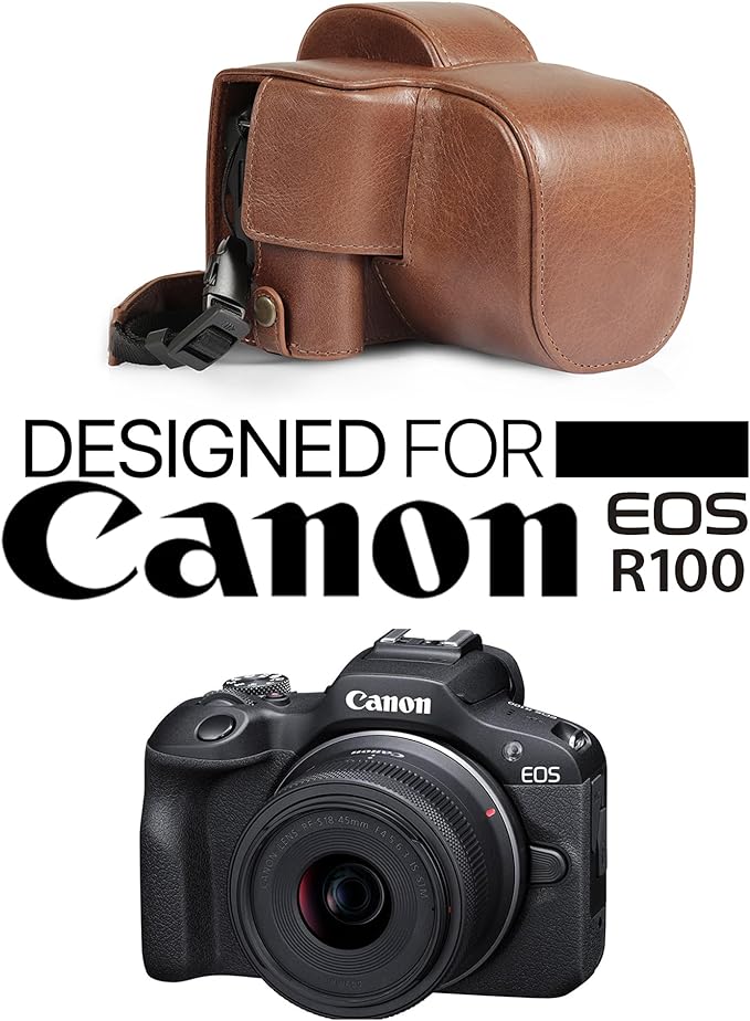 Mega Gear Genuine Leather Camera Case for Canon EOS R100 (18-45mm) - Stylish and Protective - Brown