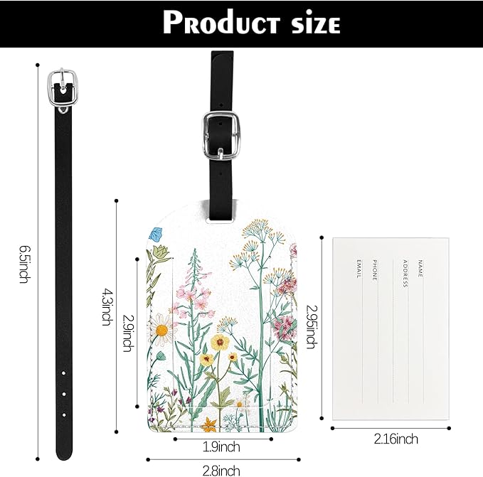 2 Pack Luggage Tag Suitcase Tags PU Leather Identifiers Privacy Cover Luggage Tags Aesthetic Cute Travel Bag Labels for Women Girls Men-Blue Flower