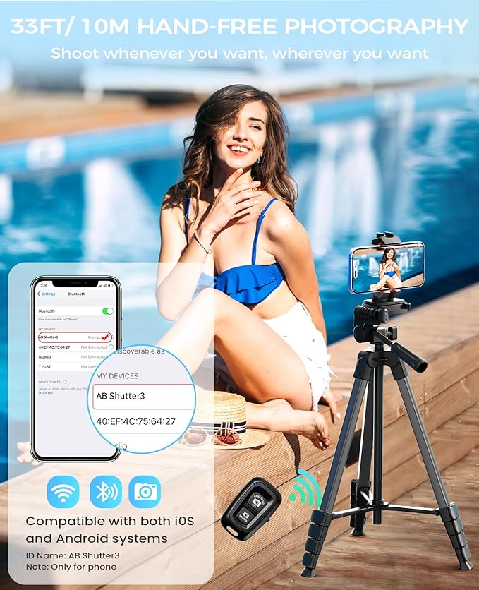 MACTREM 67" Tripod Stand for iPad iPhone Tablet Camera with 2 in 1 Mount & Wireless Remote, Aluminum Extendable Phone Tripod for Video Recording/Selfies/Live Stream/Vlogging (Grey)