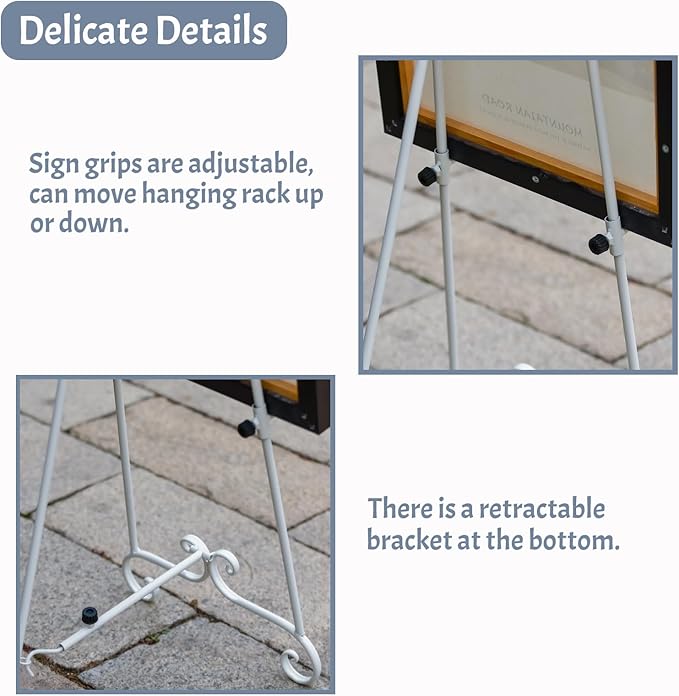 Metal Free Standing Adjustable Display Stand Scroll Easel with Chain Support, White Easel Stand for Sign, Wedding, Picture Frame. (No Installation Required)