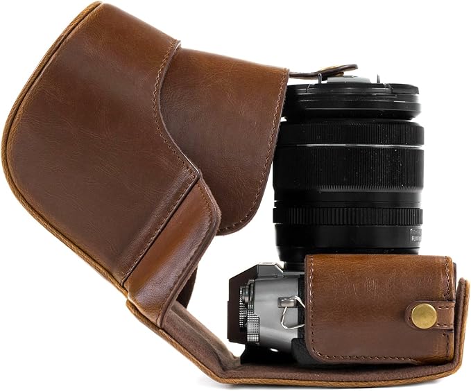 MegaGear MG982 Ever Ready Leather Camera Case and Strap for Fujifilm X-T30, X-T20, X-T10 (16-50mm / 18-55mm Lenses) - Dark Brown