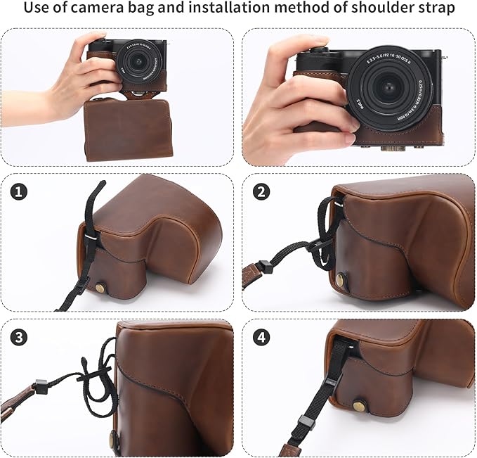 Hargedis for Sony ZV-E10 II case Premium PU Full Body Leather Camera Case Bag for Sony ZV-E10 II Fit 16-50mm Lens with Camera Shoulder Strap