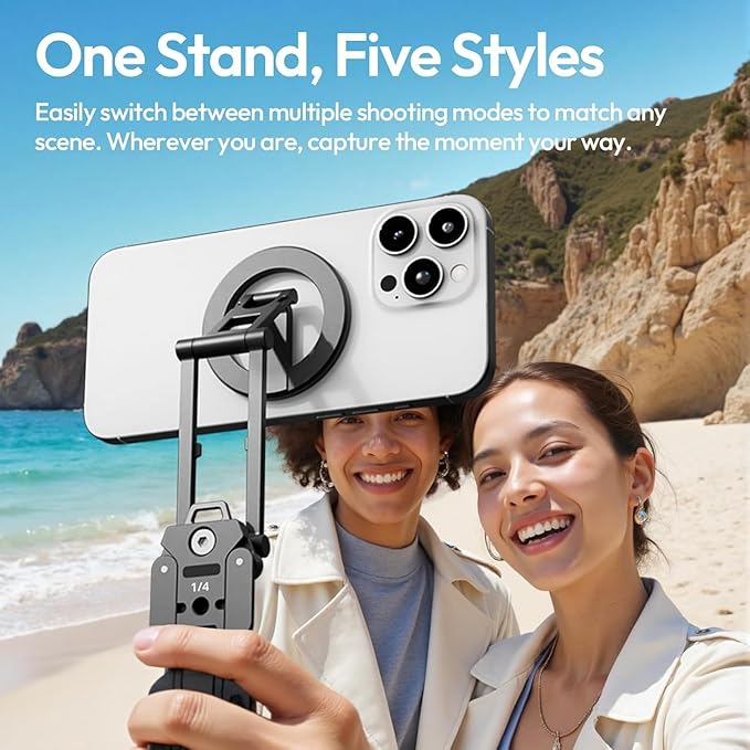 ULANZI SK29 Magnetic Phone Tripod, Foldable Mini Tripod Mount with MagSafe Phone Holder, Aluminium Cell Phone Stand with 1/4”, Arca Uka Base, Travel Vlog Essentials for iPhone 17/16/15/14/13/12