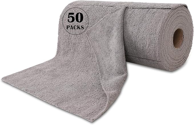 Reusable Cleaning Cloths Microfiber Towel: 50 Pack Washable Tear Away Cleaning Towels Roll - 12× 12 Absorbent Rags Drying Dishcloths for Kitchen House Car (50, Grey)