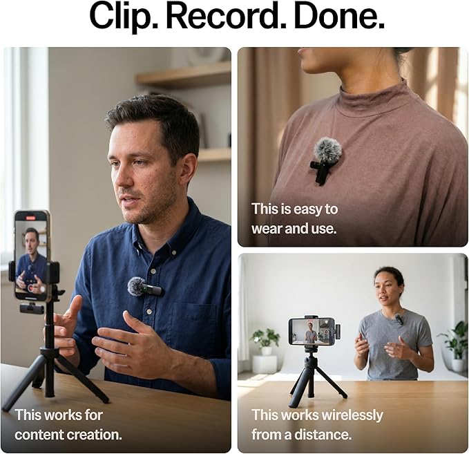 Mini Mic Pro (Latest Model - Wireless Microphone for iPhone, iPad, Android, Lavalier Microphone for Video Recording - iPhone Mic Crystal Clear Recording with USB-C (with Charging Case)