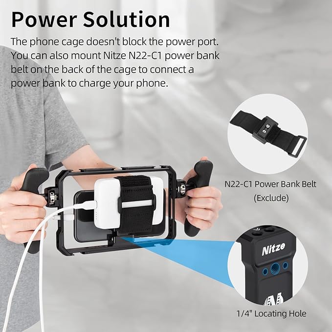 Nitze Smartphone Cage, Universal Phone Video Rig, with Ergonomic Side Handles, Adjustable Cellphone Clamp and 5 Built-in Cold Shoes, for Vlogger and Videographer - T-MP01B