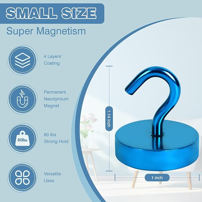 Neosmuk Magnetic Hooks, Cruise Ship Essentials, 80lb+ Heavy Duty Magnetic Hooks for Cruise Cabins, Refrigerator, Grill, Hanging, and Travel | Extra Strong Must-Haves Magnet Hook,RoyalBlue, 5 Pack