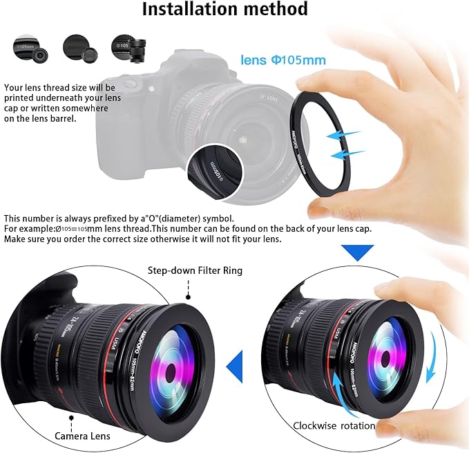 105mm Lens to 82mm Camera Filter Ring,105mm to 82mm Step-Down Ring Filter Adapter for 82mm UV,ND,CPL,Metal Step-Down Ring
