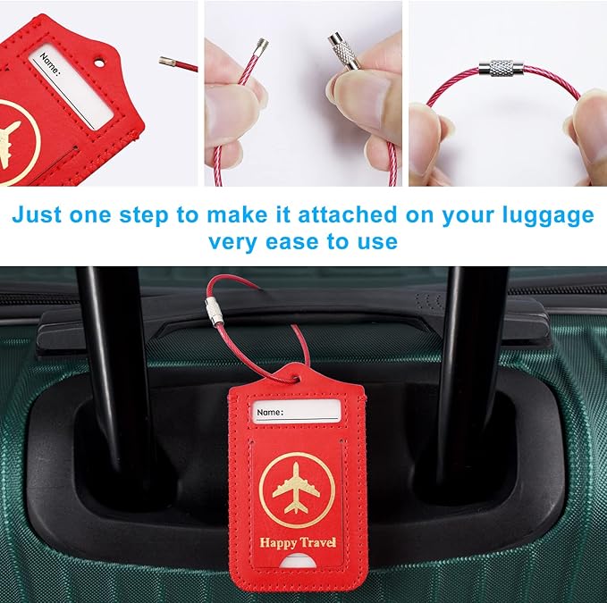 Luggage Tags, ACdream Leather Case Luggage Bag Tags Travel Tags 2 Pieces Set, Red