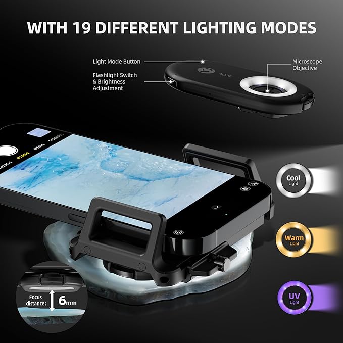 Spider Farmer Phone Microscope, 200X Magnification Portable Microscope with LED UV Light CPL Lens for iPhone & Android Phone Zoom Lens Attachment for Plants/Coins/Jewelry