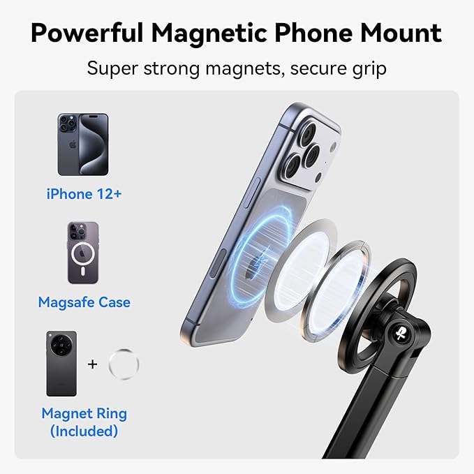 Magnetic Auto Face Tracking Tripod, 70.9” Magsafe Phone Tripod with 360°Rotation 5-Gesture Control, Wireless Remote, Magnetic Mount, Ideal for Vlogging, Live Streaming, Travel and Content Creation