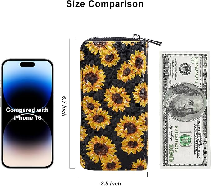 Cellphone Wallet for Women Dual Zipper Long Purse with Removable Wristlet