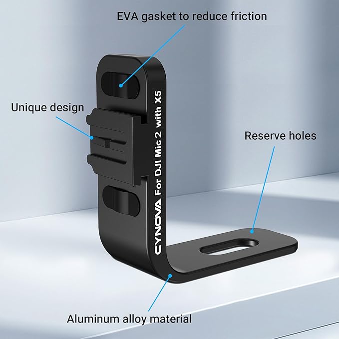 CYNOVA Insta 360 X5 Cold Shoe Mount, Invisible Mic Bracket for Insta360 X5 Accessories, Designed Specifically for DJI Mic 2（with 3.5mm Audio Cable and Fixed Velcro）